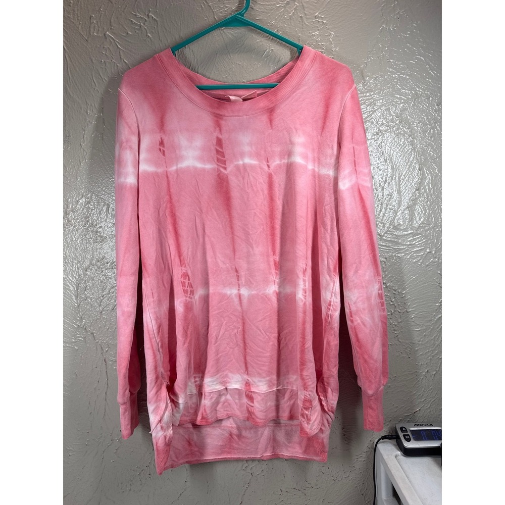 Green Tea Pink & White Top Tie Dye Womens Long Sleeve Blouse T-Shirt Medium‎